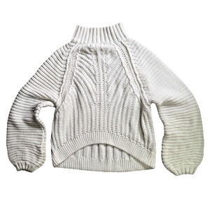 Free People Sweetheart Chunky Knit Sweater Mock Neck Ribbed White Sz Medium READ
